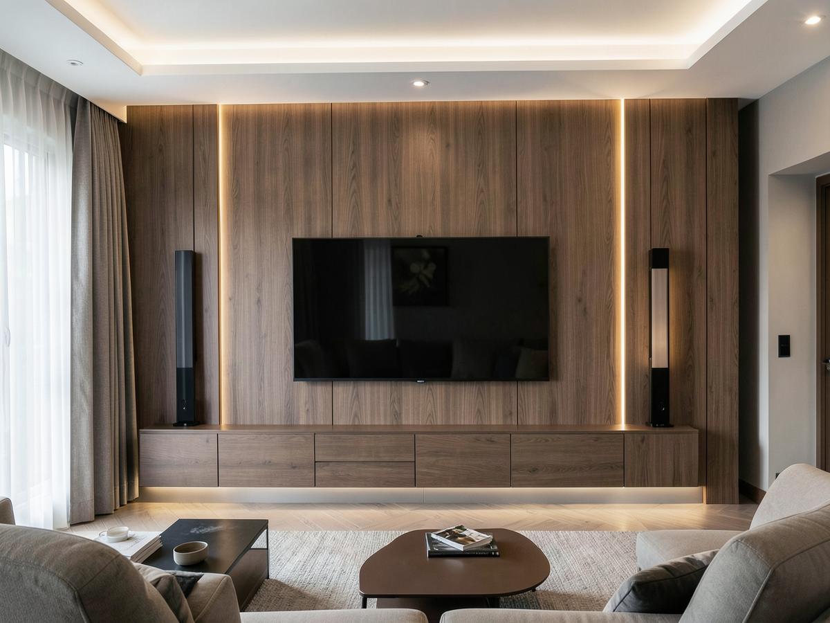 Wooden TV unit wall