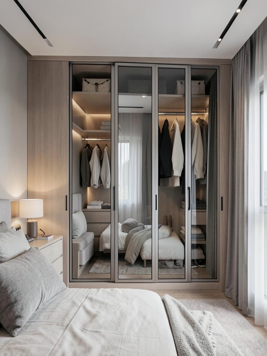 Built-in wardrobe with mirror doors